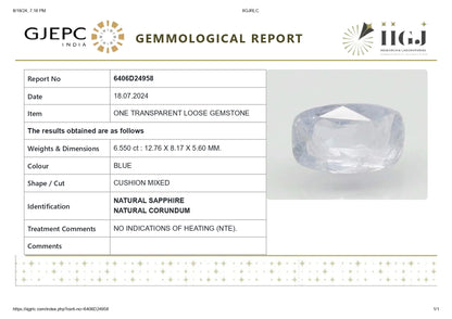 Natural Blue Sapphire (Neelam) 6.55 Carats