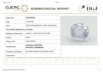 Natural Blue Sapphire (Neelam) 4.84 Carats