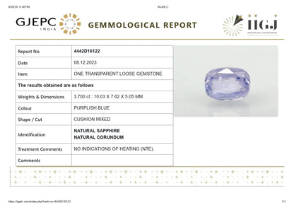 Natural Blue Sapphire (Neelam) 3.70 Carats