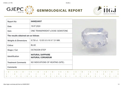 Natural Blue Sapphire (Neelam) 8.73 Carats