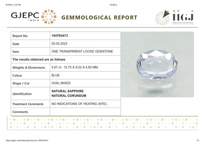 Natural Blue Sapphire (Neelam) 5.67 Carats