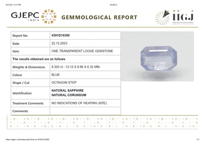 Natural Blue Sapphire (Neelam) 8.32 Carats