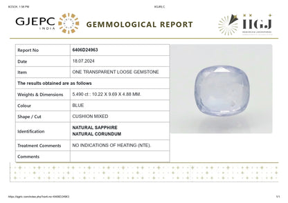 Natural Blue Sapphire (Neelam) 5.49 Carats