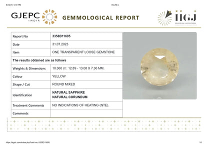 Natural Yellow Sapphire (Pukhraj) 10.36 Carats
