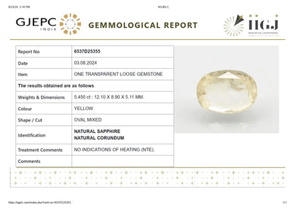 Natural Yellow Sapphire (Pukhraj) 5.45 Carats