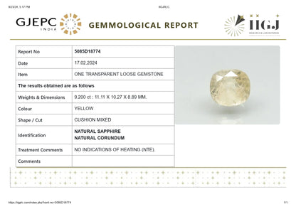 Natural Yellow Sapphire (Pukhraj) 9.20 Carats