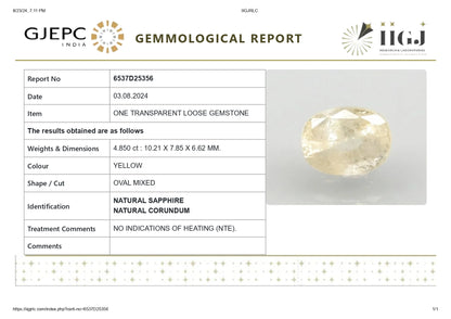 Natural Yellow Sapphire (Pukhraj) 4.85 Carats