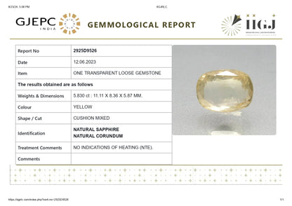 Natural Yellow Sapphire (Pukhraj) 5.83 Carats