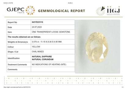 Natural Yellow Sapphire (Pukhraj) 5.57 Carats