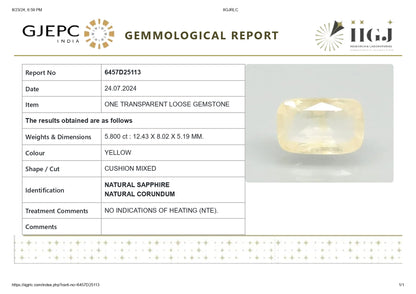 Natural Yellow Sapphire (Pukhraj) 5.80 Carats