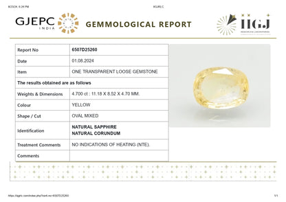 Natural Yellow Sapphire (Pukhraj) 4.70 Carats
