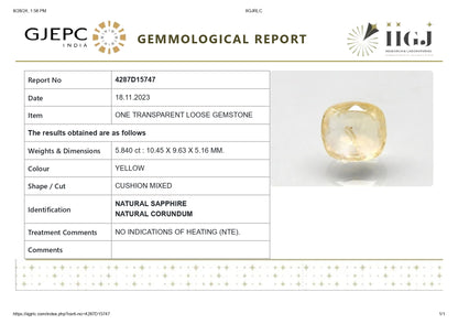 Natural Yellow Sapphire (Pukhraj) 5.84 Carats