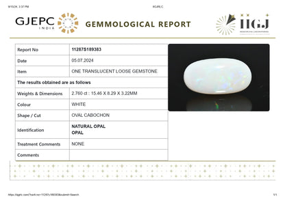 Natural Australian White Fire Opal 2.76 Carats