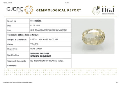 Natural Yellow Sapphire (Pukhraj) 4.16 Carats