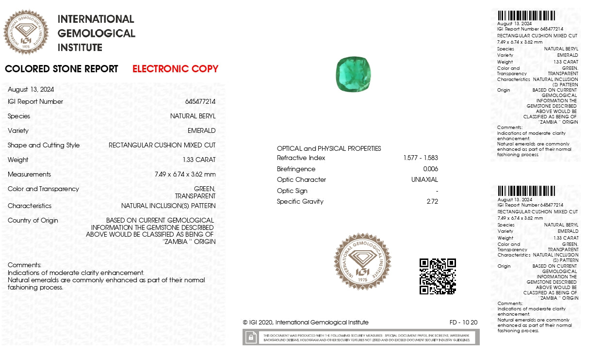 Natural Zambian Emerald (Panna) 1.33 Carats