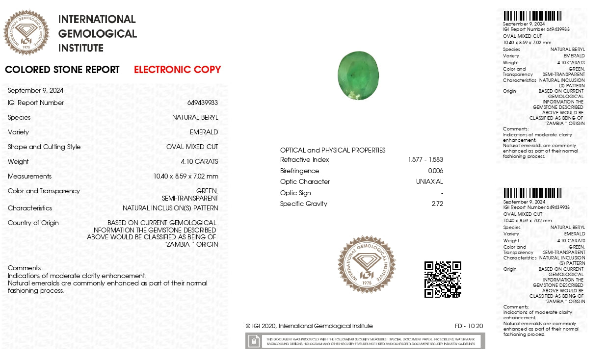 Natural Zambian Emerald (Panna) 4.10 Carats