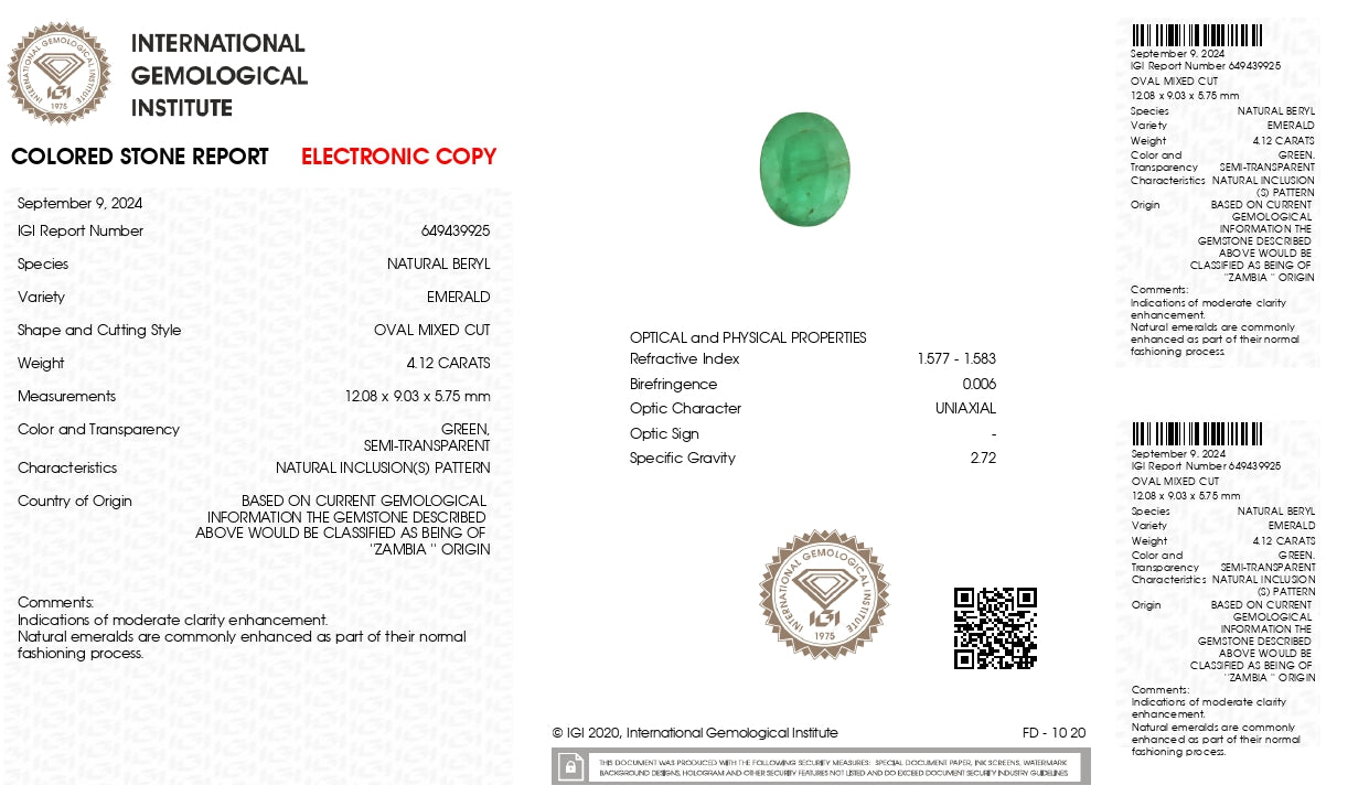 Natural Zambian Emerald (Panna) 4.12 Carats