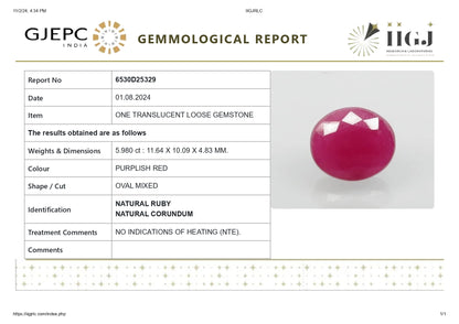 Natural African Ruby (Manik) 5.98 Carats