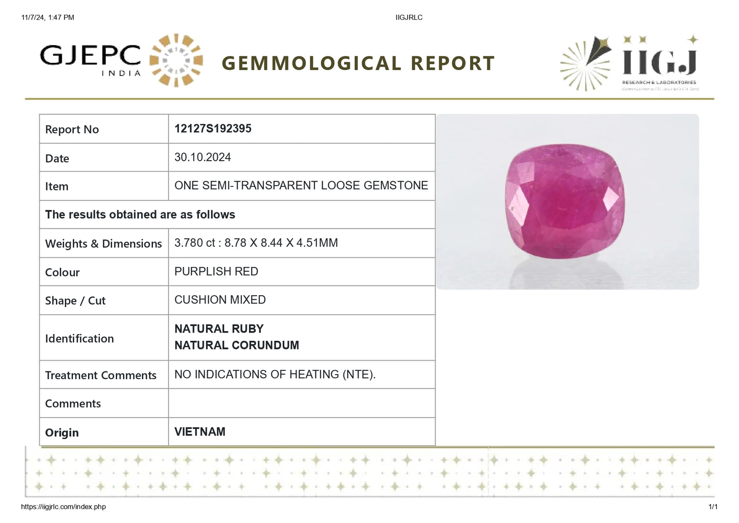 Natural Ruby (Manik) 3.78 Carats