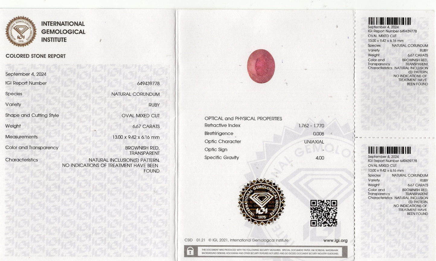 Natural Madagascar Ruby (Manik) 6.67 Carats