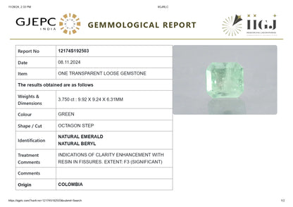 Natural Columbian Emerald (Panna) 3.75 Carats