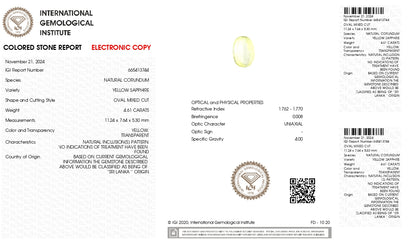 Natural Yellow Sapphire (Pukhraj) 4.61 Carats