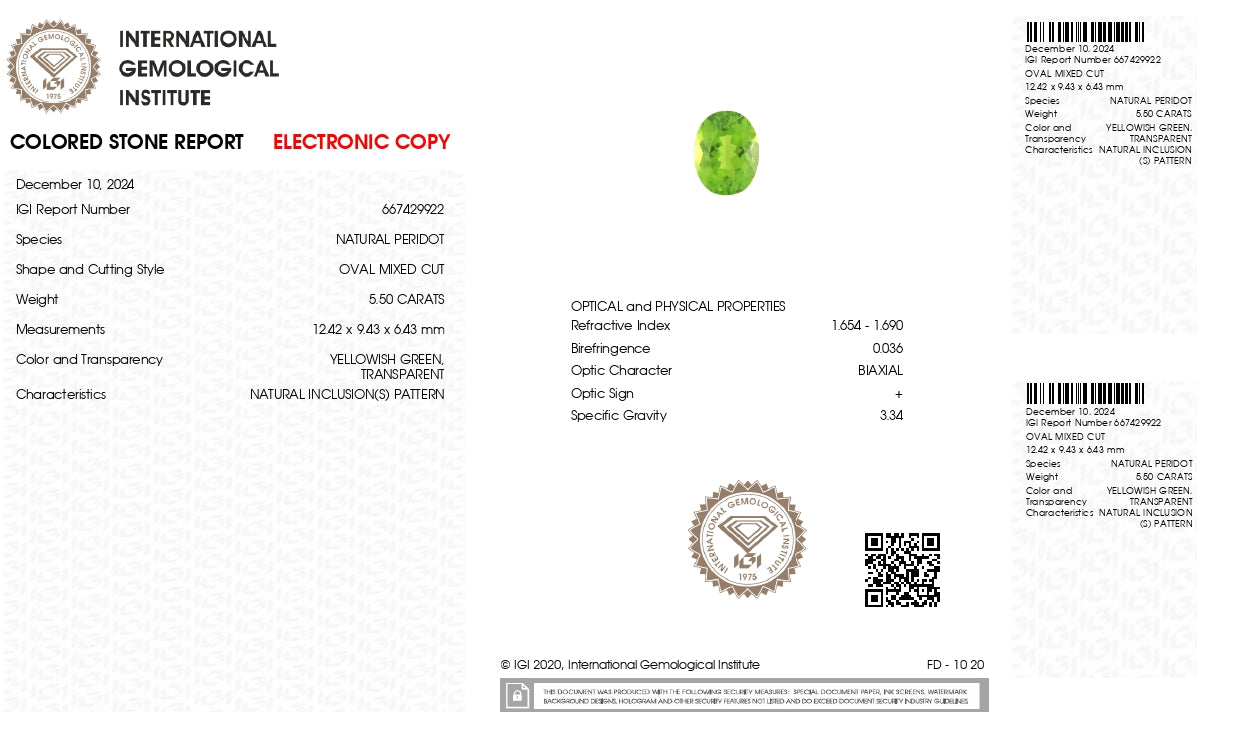 NATURAL PERIDOT 5.50 CARATS