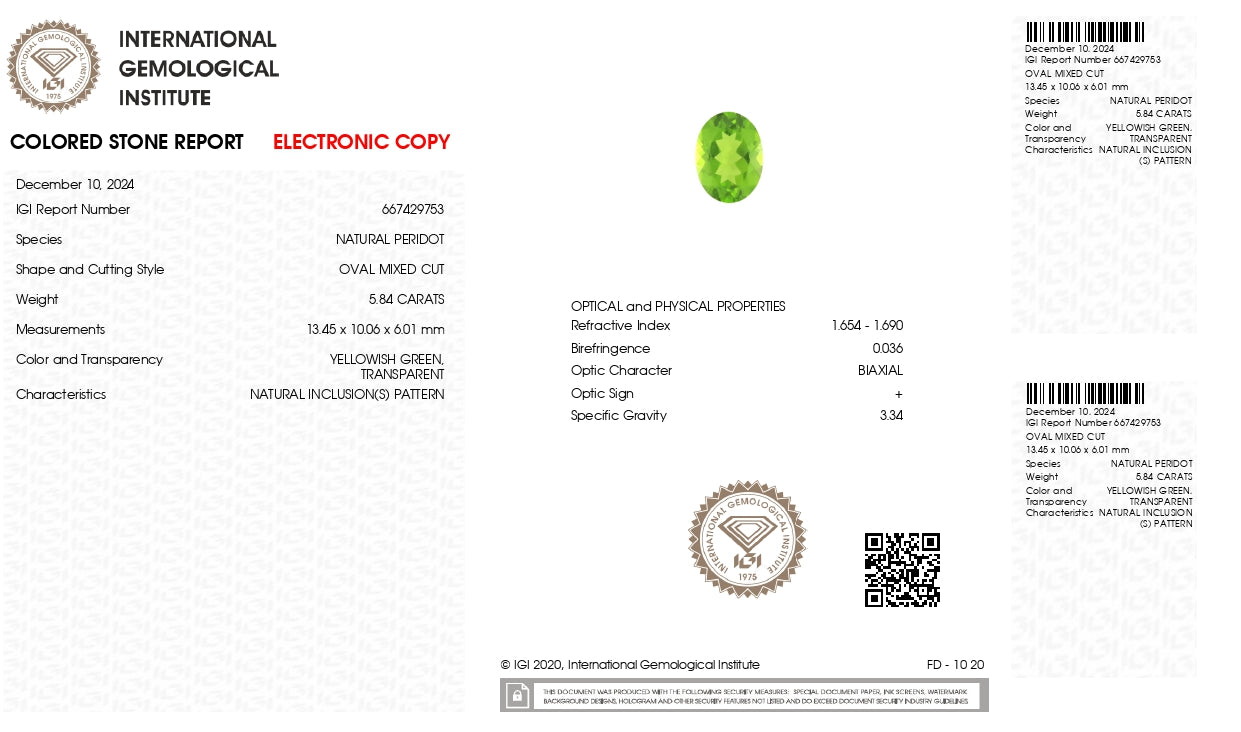 NATURAL PERIDOT 5.84 CARATS