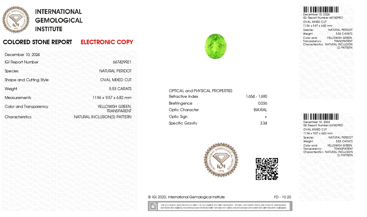 NATURAL PERIDOT 5.53 CARATS