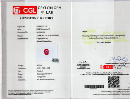 Natural Padparadscha 4.06 Carats