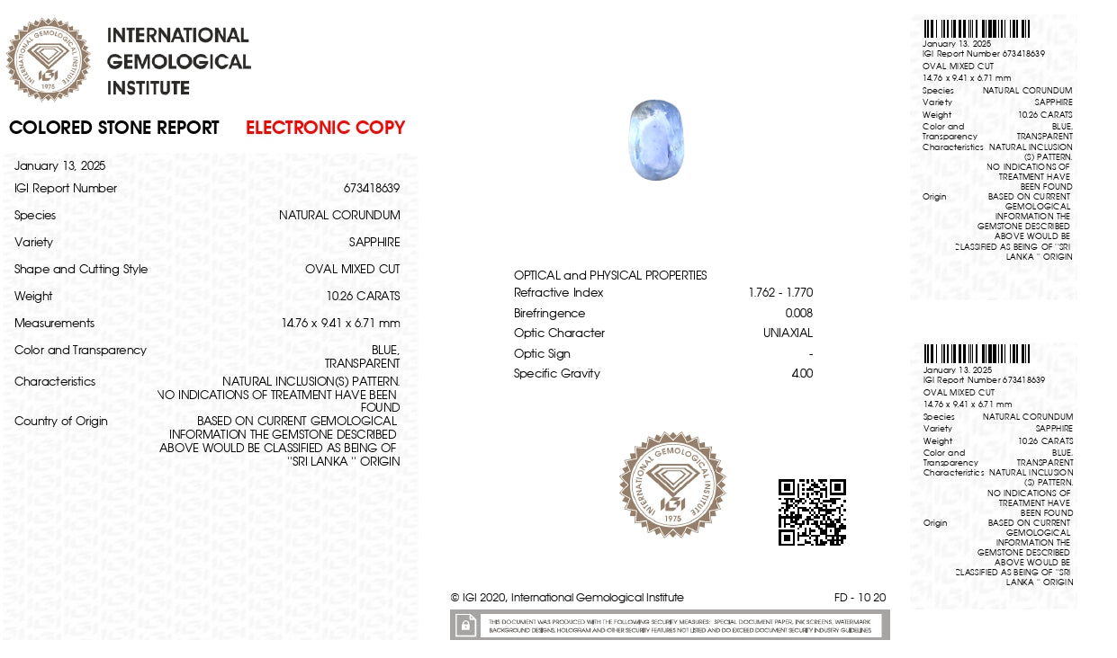 Natural Blue Sapphire (Neelam) 10.26 Carats