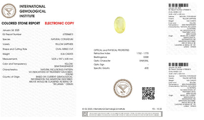 Natural Yellow Sapphire (Pukhraj) 8.26 Carats