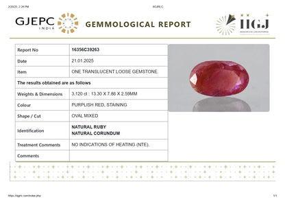 Burmese Ruby (Manik) 3.12 Carats