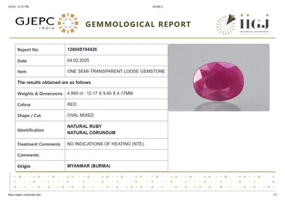Burmese Ruby (Manik) 4.99 Carats