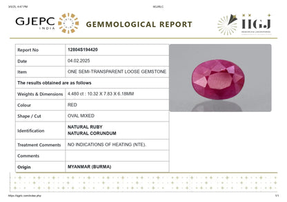 Burmese Ruby (Manik) 4.48 Carats