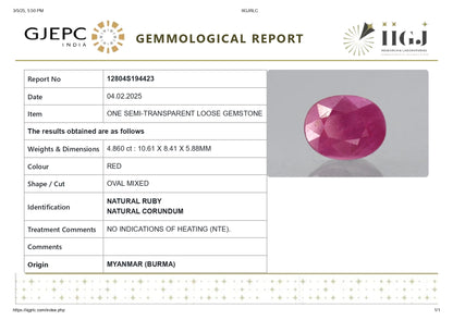 Burmese Ruby (Manik) 4.86 Carats