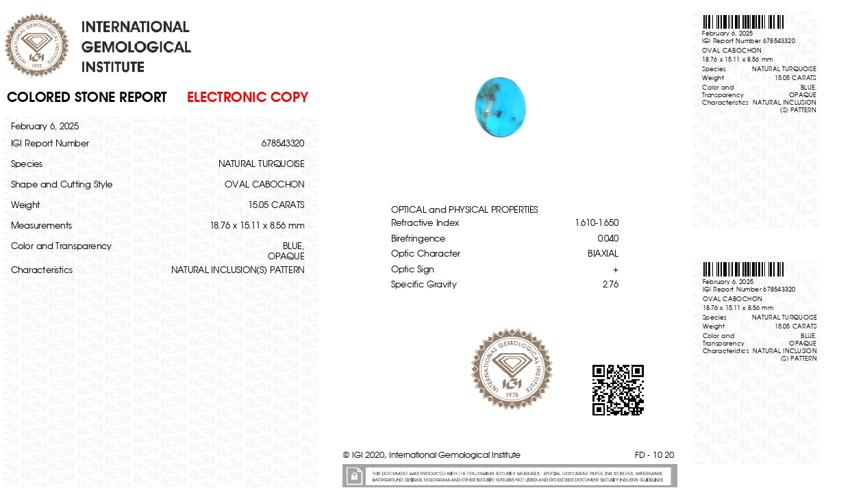 Natural Turquoise (Firoza) 15.05 Carats