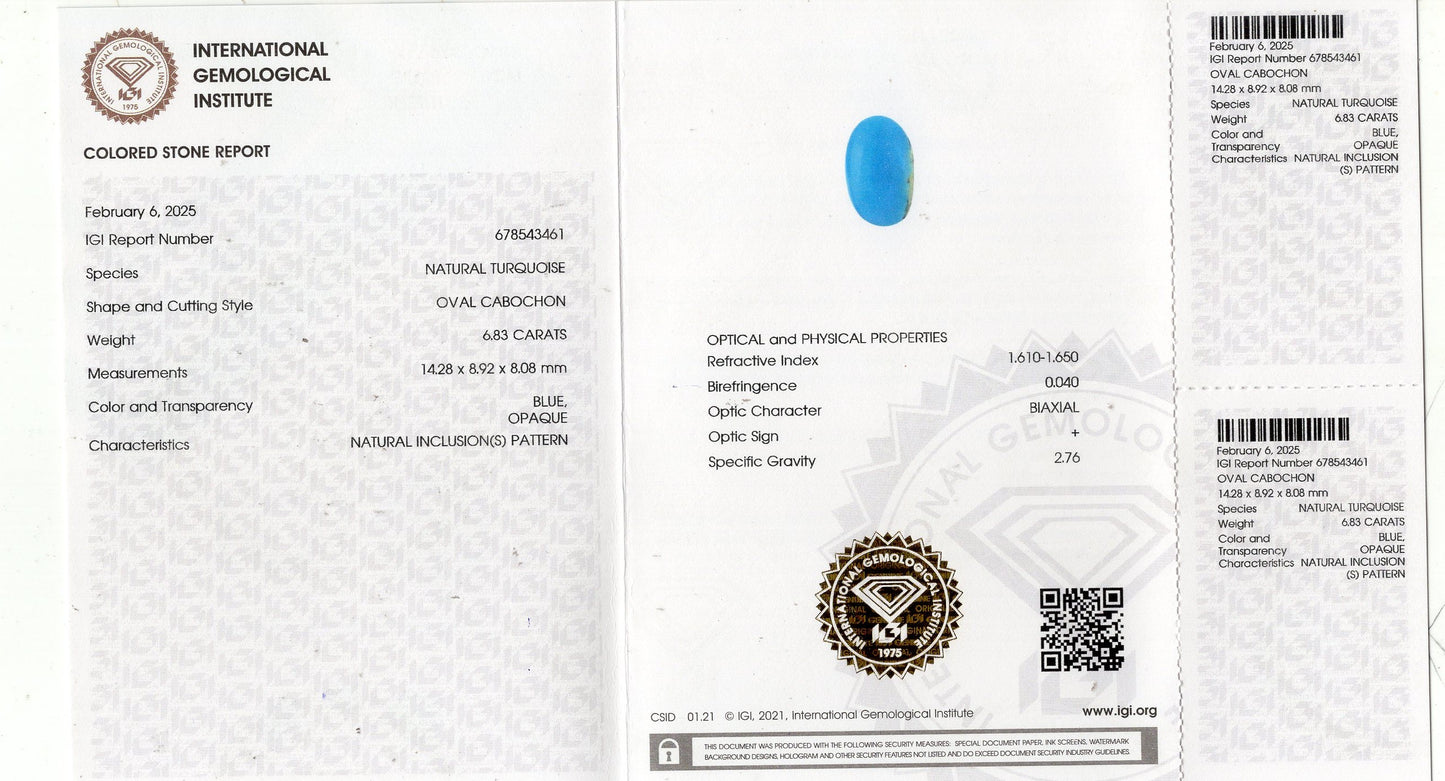 Natural Turquoise (Firoza) 6.83 Carats