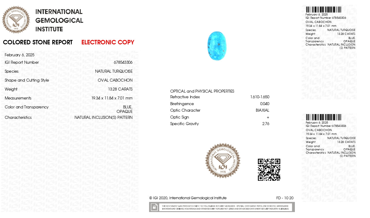 Natural Turquoise (Firoza) 13.28 Carats
