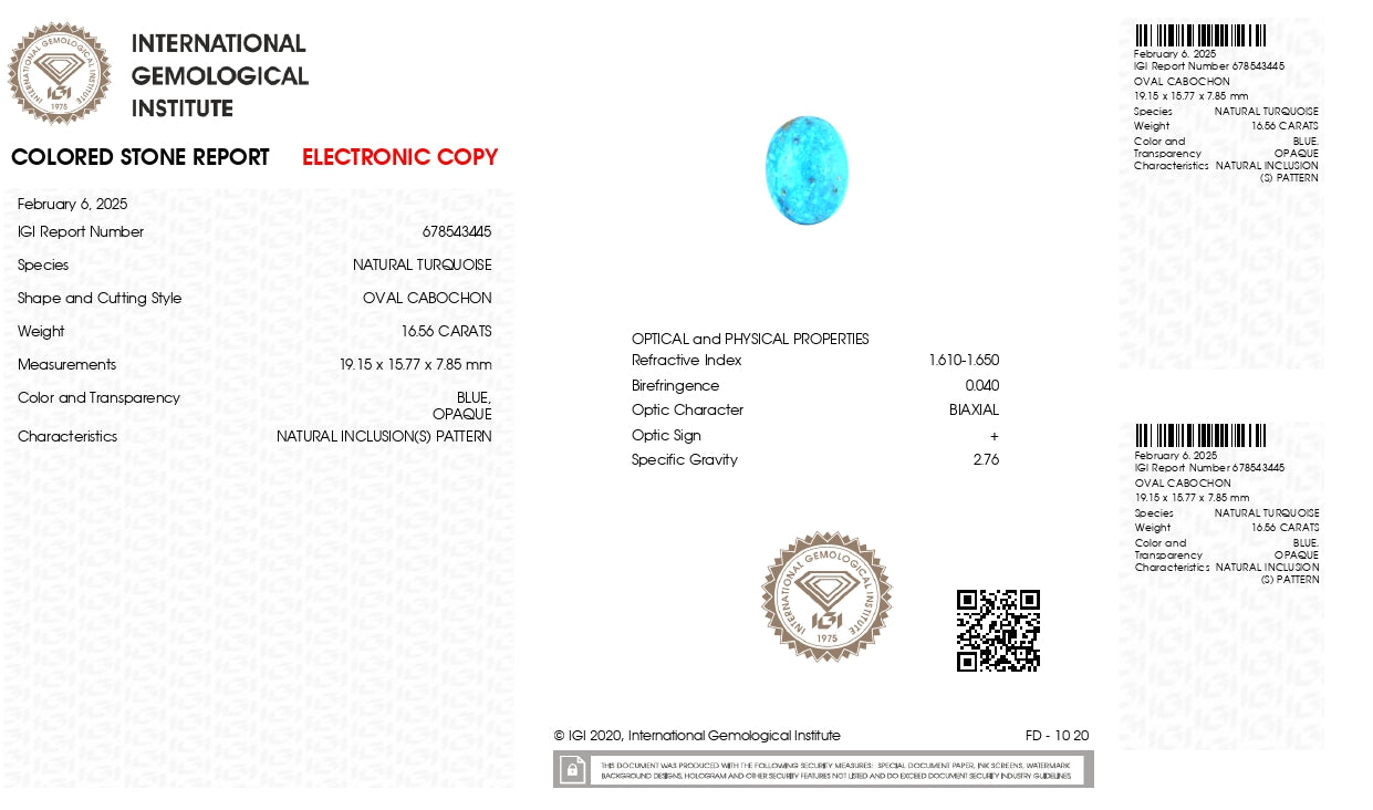 Natural Turquoise (Firoza) 16.56 Carats