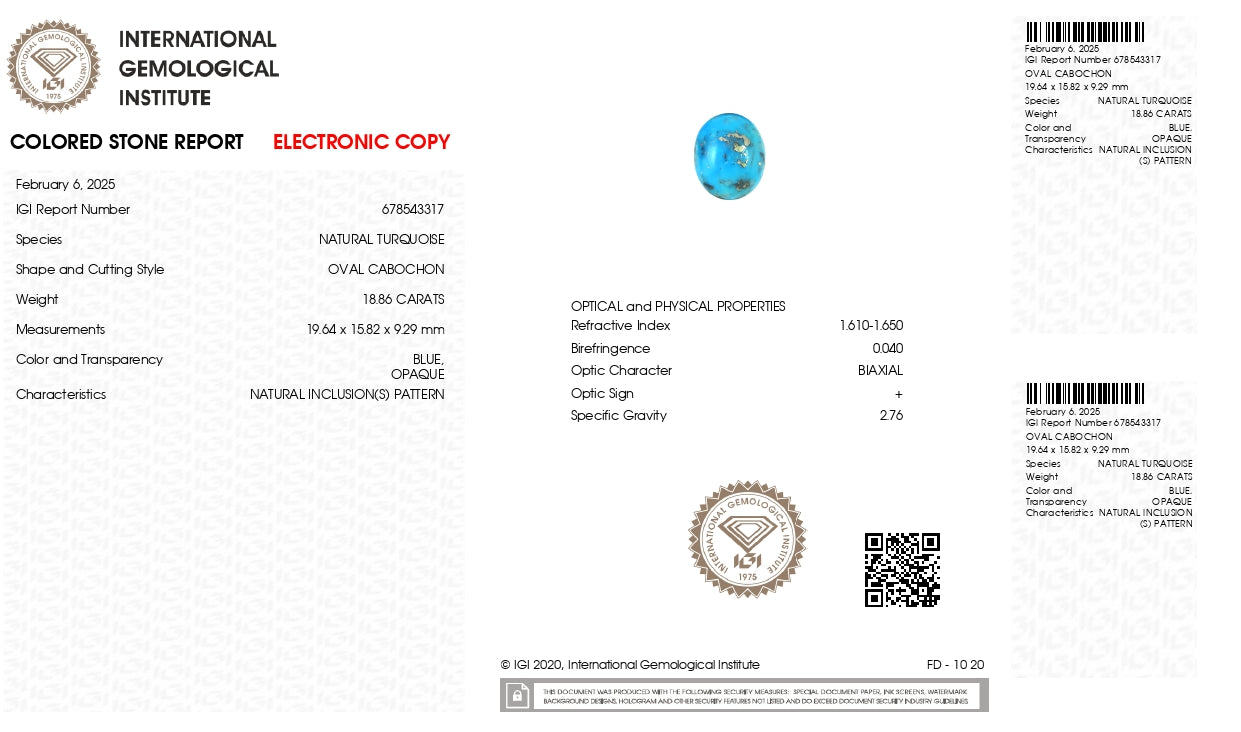 Natural Turquoise (Firoza) 18.86 Carats