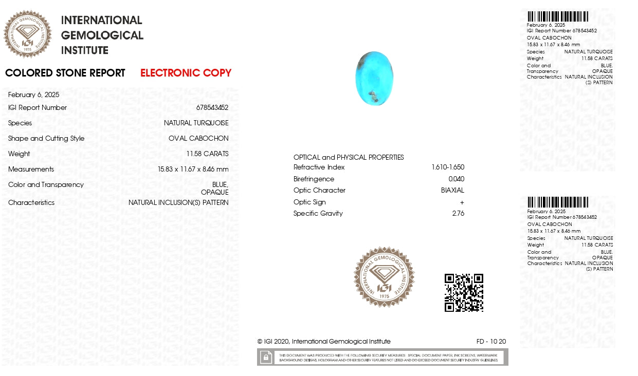 Natural Turquoise (Firoza) 11.58 Carats
