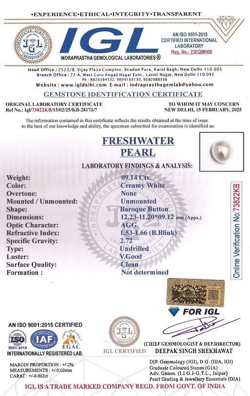 Fresh Water Pearl (Moti) 9.14 Carats