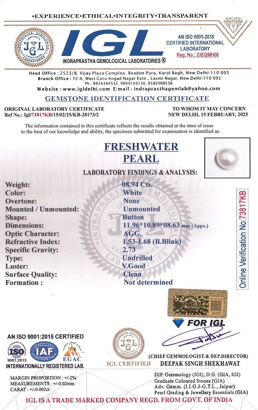 Fresh Water Pearl (Moti) 8.94 Carats