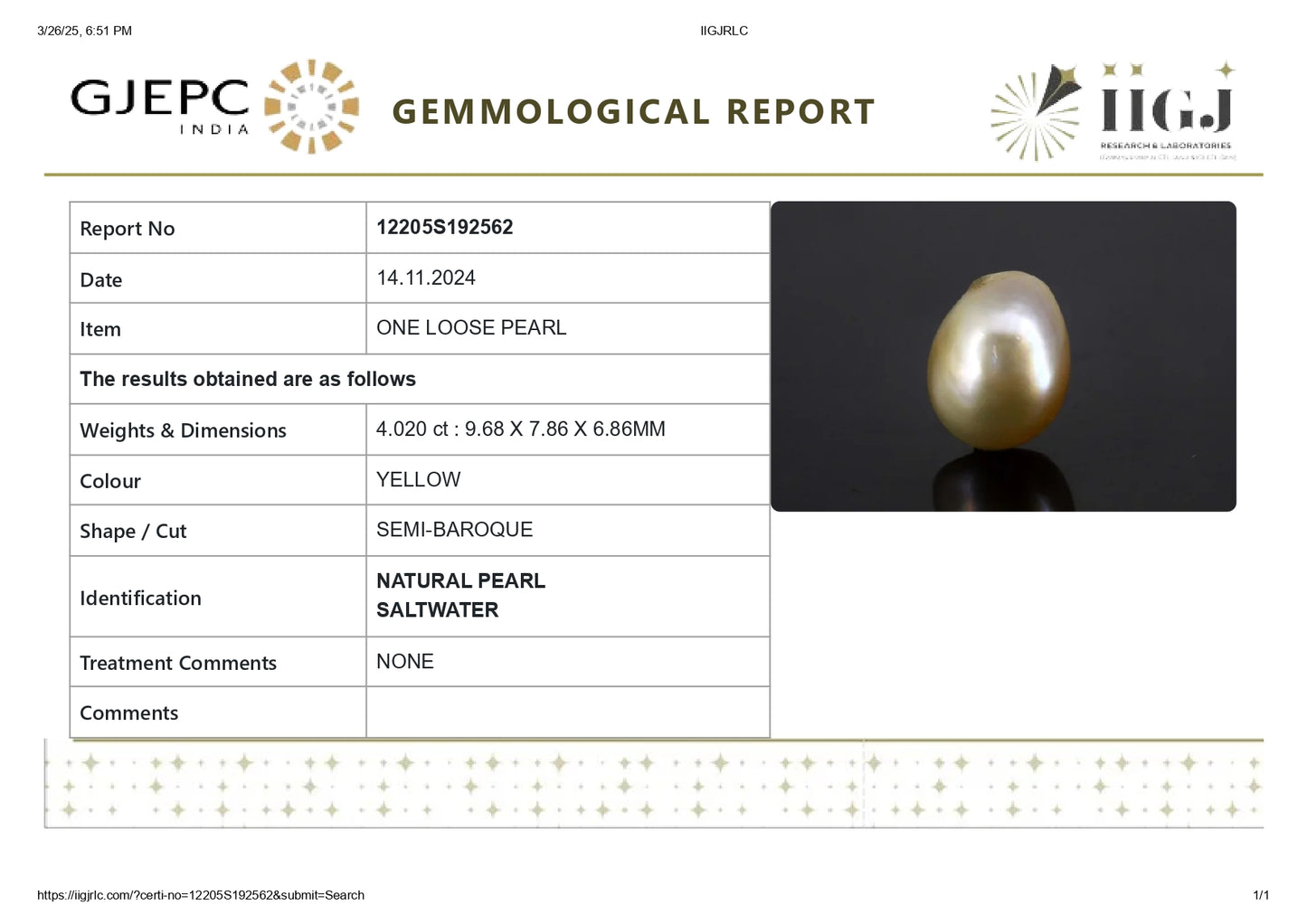 Natural Basra Pearl (Moti) 4.02 Carats
