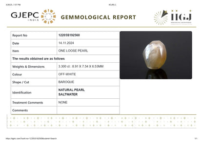 Natural Basra Pearl (Moti) 3.30 Carats