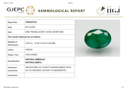 Natural Zambian Emerald (Panna) 4.67 Carats