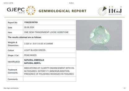 Minor Oil Natural Columbian Emerald (Panna) 3.32 Carats