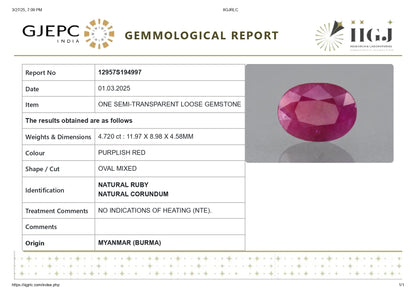 Burmese Ruby (Manik) 4.72 Carats