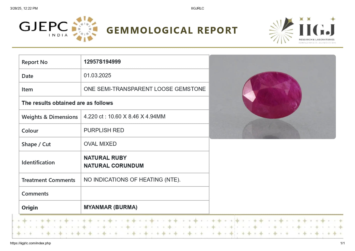 Burmese Ruby (Manik) 4.22 Carats